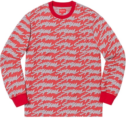 Supreme Signature Script Logo L/S Pocket Tee Red Buy Supreme Signature Script Logo L/S Pocket Tee Red