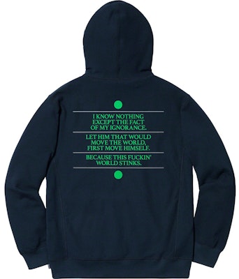 슈프림 '너 자신을 알라' 네이비 후드 티셔츠
Order 슈프림 '너 자신을 알라' 네이비 후드 티셔츠