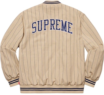 Supreme Pinstripe Varsity Jacket Tan Lookbook Supreme Pinstripe Varsity Jacket Tan