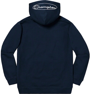 Supreme x Champion Hoodie Sweater Berkerah Navy Order Supreme x Champion Hoodie Sweater Berkerah Navy