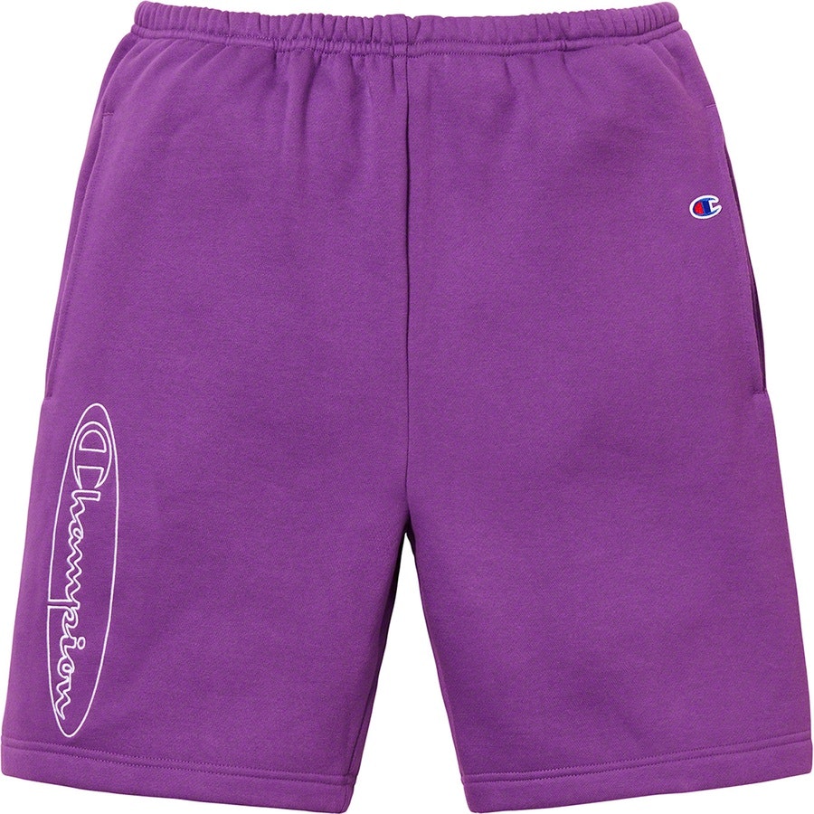 supreme-champion-outline-sweatshorts-purple