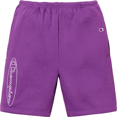 Supreme x Champion Outline Sweatshort Purple Buy Supreme x Champion Outline Sweatshort Purple
