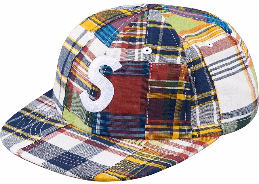 supreme-patchwork-madras-s-logo-6-panel-navy-plaid