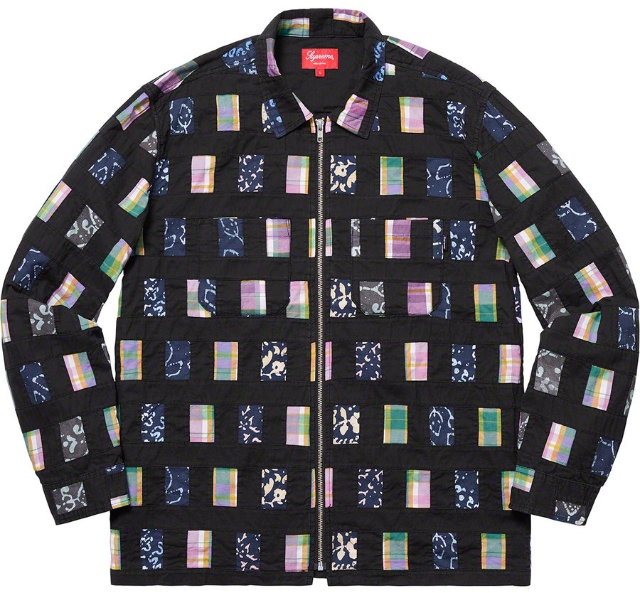 supreme-patchwork-zip-up-shirt-black