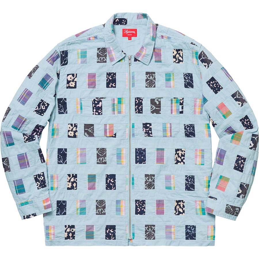 Supreme Patchwork Zip Up Shirt Light Blue