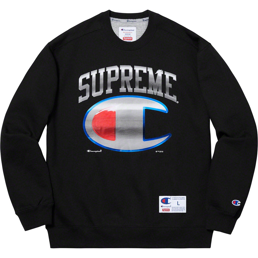 Buy Supreme x Champion黑色镀铬圆领衫
