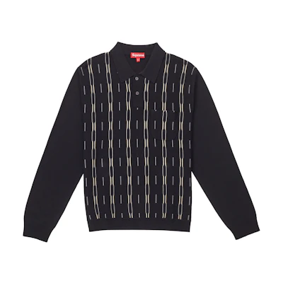 Supreme Vertical Stripe LS Polo Black