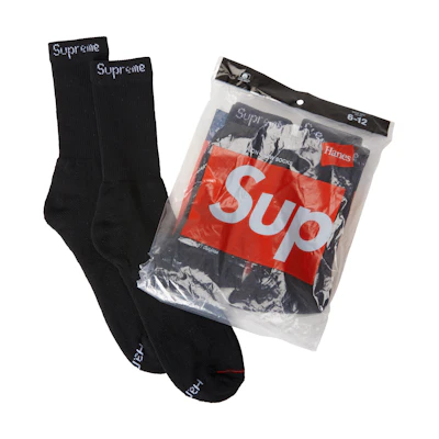 Supreme Hanes Crew Socks (4 Pack) Black