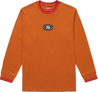 Supreme Camiseta Manga Larga Logo Ribete a Rayas Naranja Quemado Buy Supreme Camiseta Manga Larga Logo Ribete a Rayas Naranja Quemado