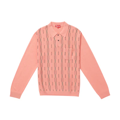 Supreme Vertical Stripe LS Polo Light Pink
