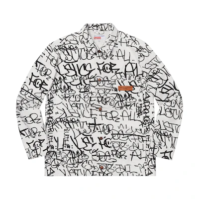 Supreme CDG SHIRT Printed Canvas Chore Coat White