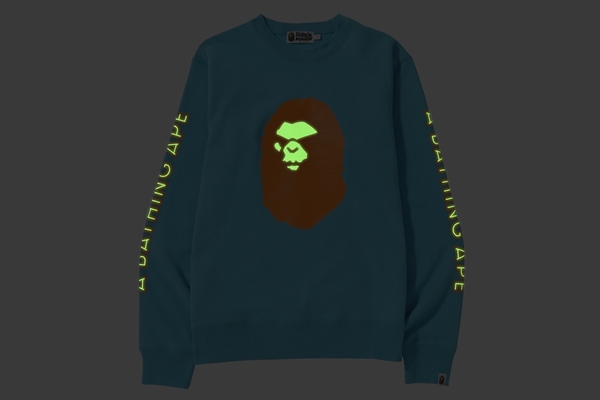 Order BAPE Color Camo Mad Face Wide Crewneck Sax