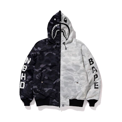 BAPE NBHD Down Shark Jacket Black White