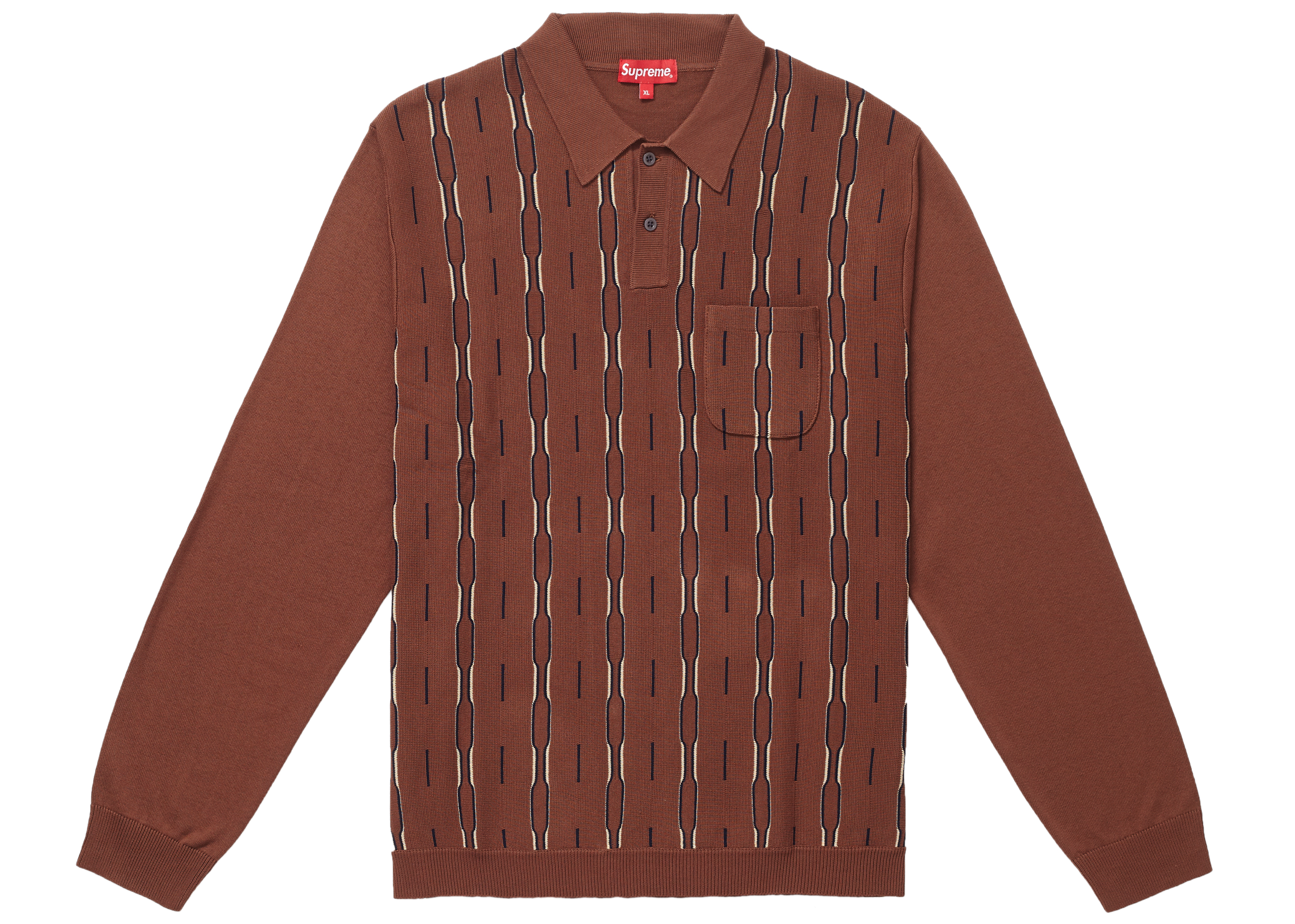 Supreme Vertical Stripe LS Polo Brown - Novelship