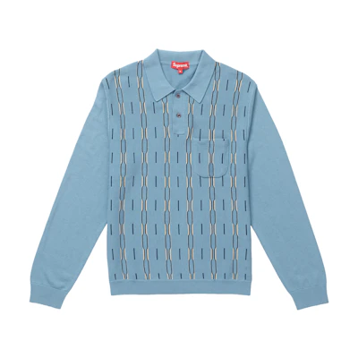 Supreme Vertical Stripe LS Polo Light Blue