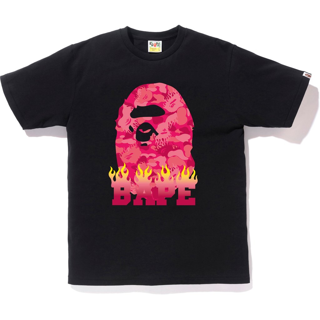 BAPE Fire Camo Flame Tee Black Pink Novelship