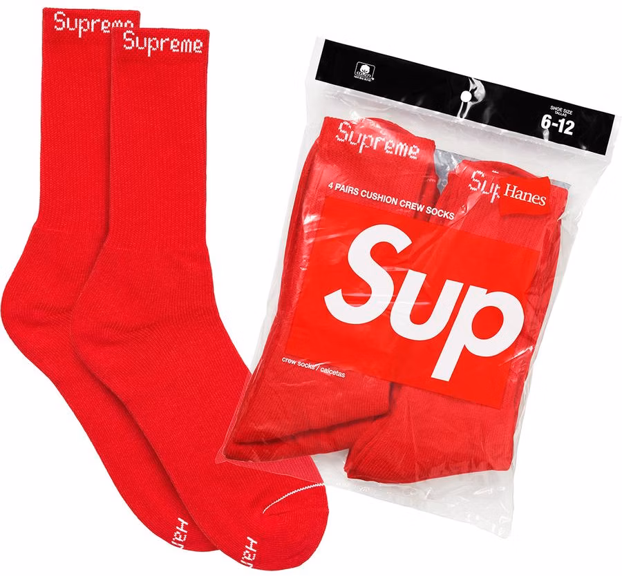 supreme-hanes-crew-socks-4-pack-red