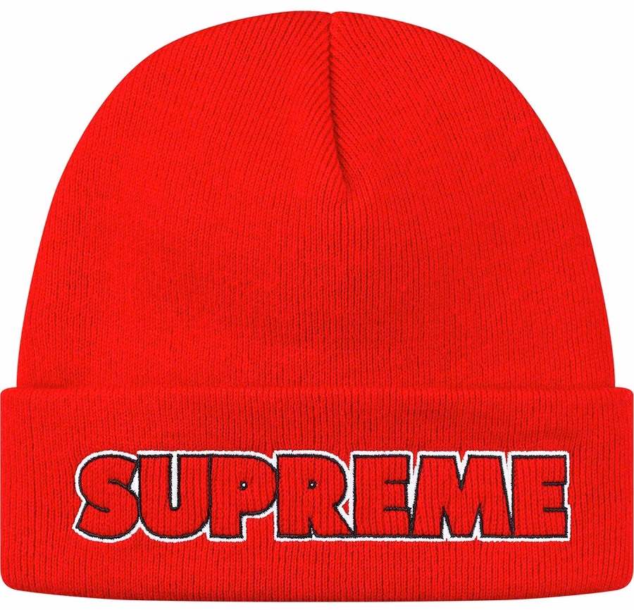 supreme-outline-beanie-red