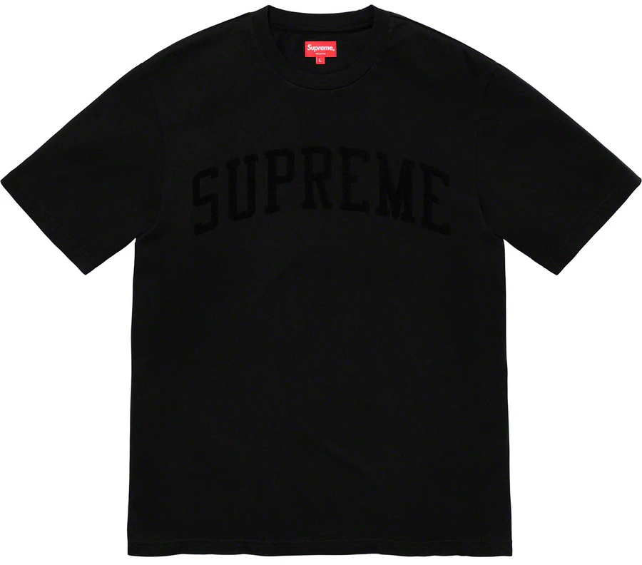 supreme-chenille-arc-logo-s-s-top-black