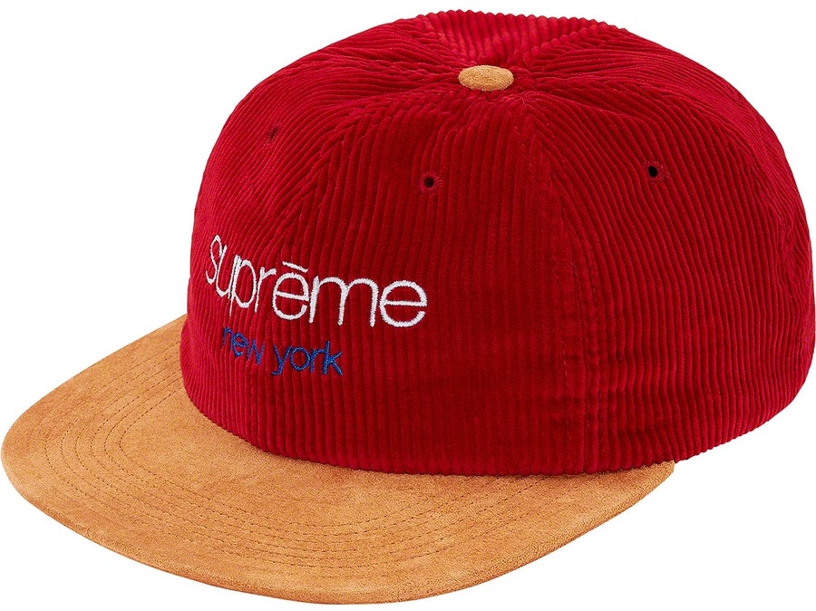 supreme-classic-logo-corduroy-6-panel-red