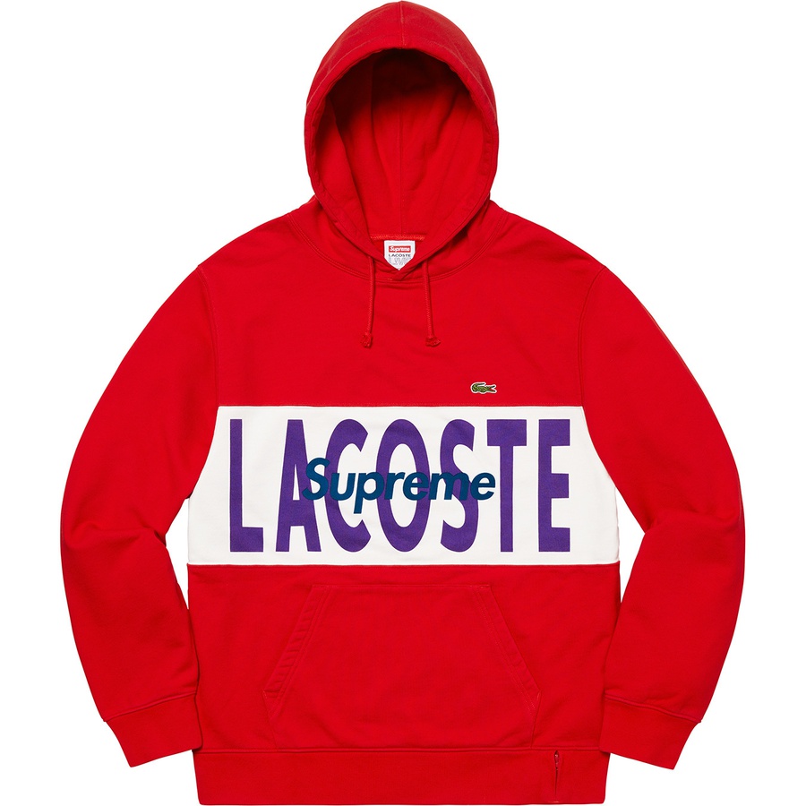 Supreme x Lacoste Logo Panel Hooded Sweatshirt Red - Novelship
