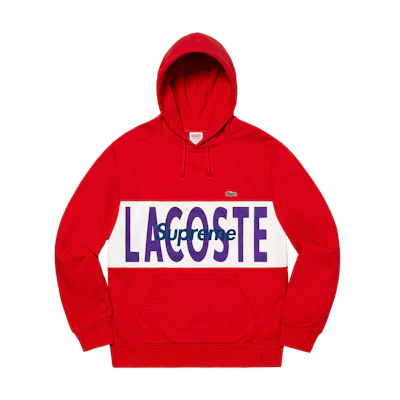 Supreme Lacoste Logo Panel Hooded Sweatshirt Red