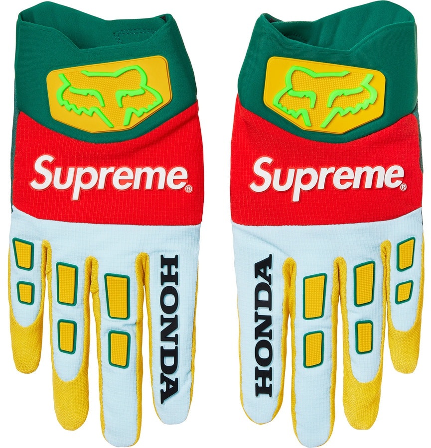 Gloves motorcycle yellow Supreme x Fox seen in the video clip sen