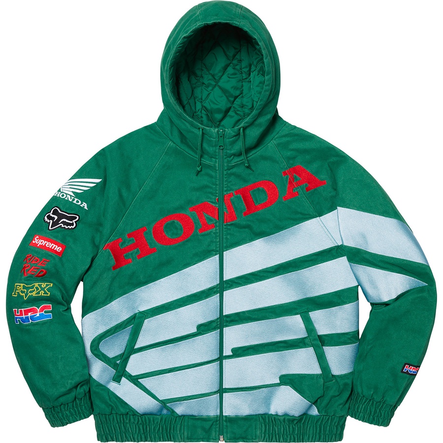 Supreme x Honda x Fox Racing Puffy Zip Up Work Jacket Dark Green ...