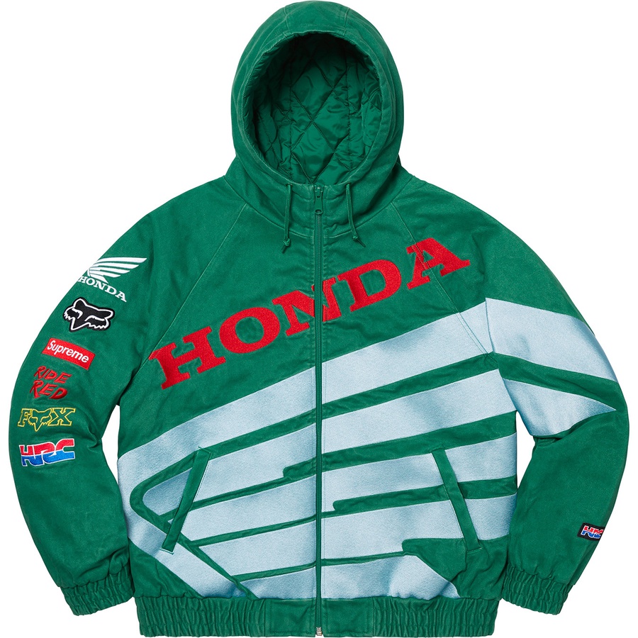 Supreme x Honda x Fox Racing Puffy Zip Up Work Jacket Dark Green