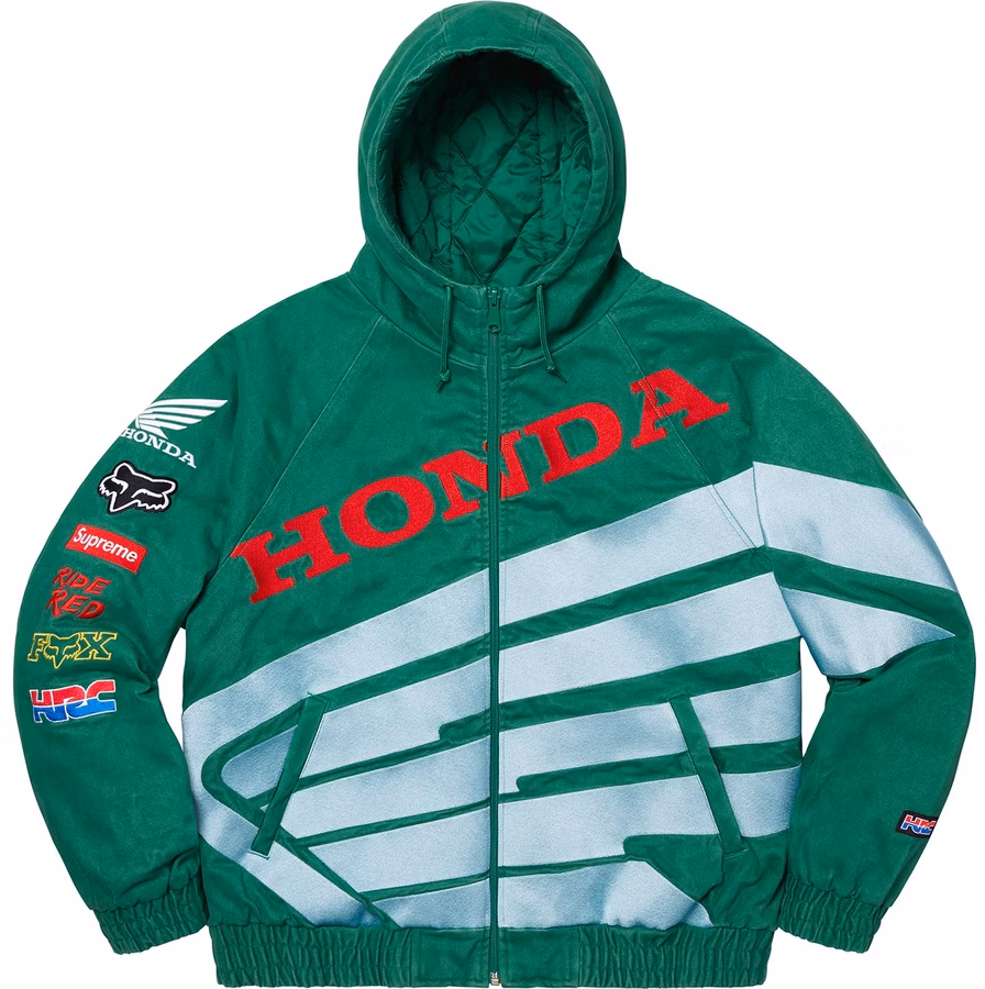 supreme-honda-fox-racing-puffy-zip-up-work-jacket-dark-green
