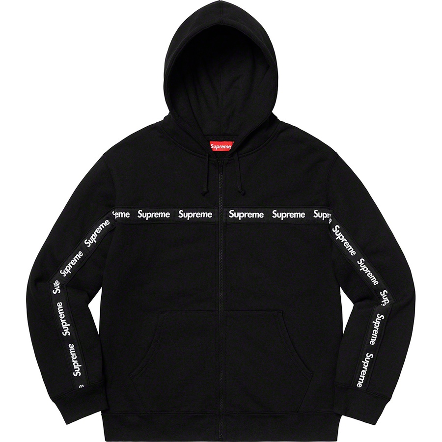 Supreme Text Stripe Zip Up Hooded Sweatshirt Black - Novelship