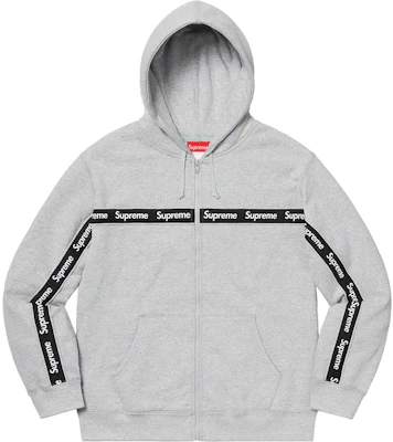 Supreme Text Stripe Zip Up Hooded Sweatshirt Heather Grey Buy Supreme Text Stripe Zip Up Hooded Sweatshirt Heather Grey