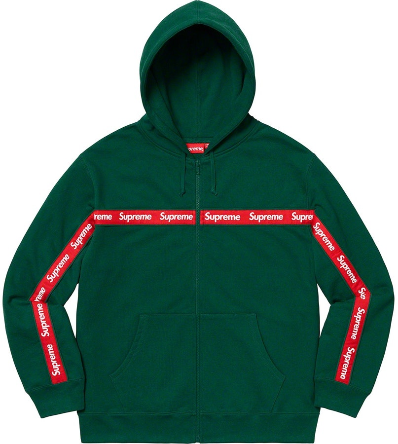 supreme-text-stripe-zip-up-hooded-sweatshirt-dark-green