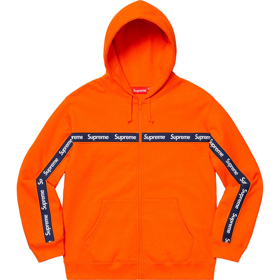 Supreme Text Stripe Zip Up Hooded Sweatshirt Orange - Novelship