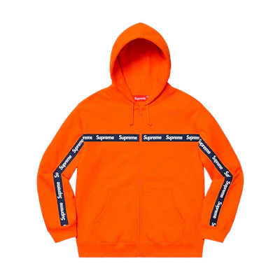 Supreme Text Stripe Zip Up Hooded Sweatshirt Orange