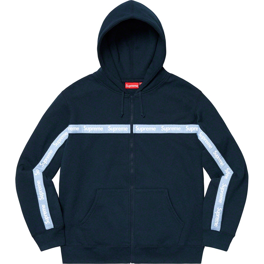 text stripe zip up hooded sweatshirt