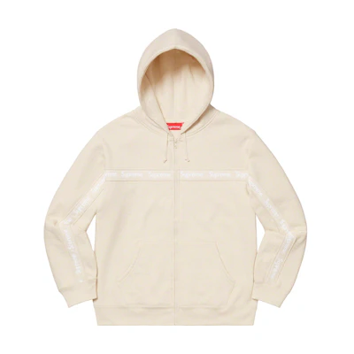 Supreme Text Stripe Zip Up Hooded Sweatshirt Natural