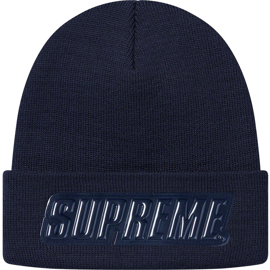 supreme-f-w19-raised-patent-logo-beanie-navy