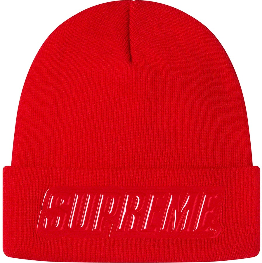 supreme-f-w19-raised-patent-logo-beanie-red