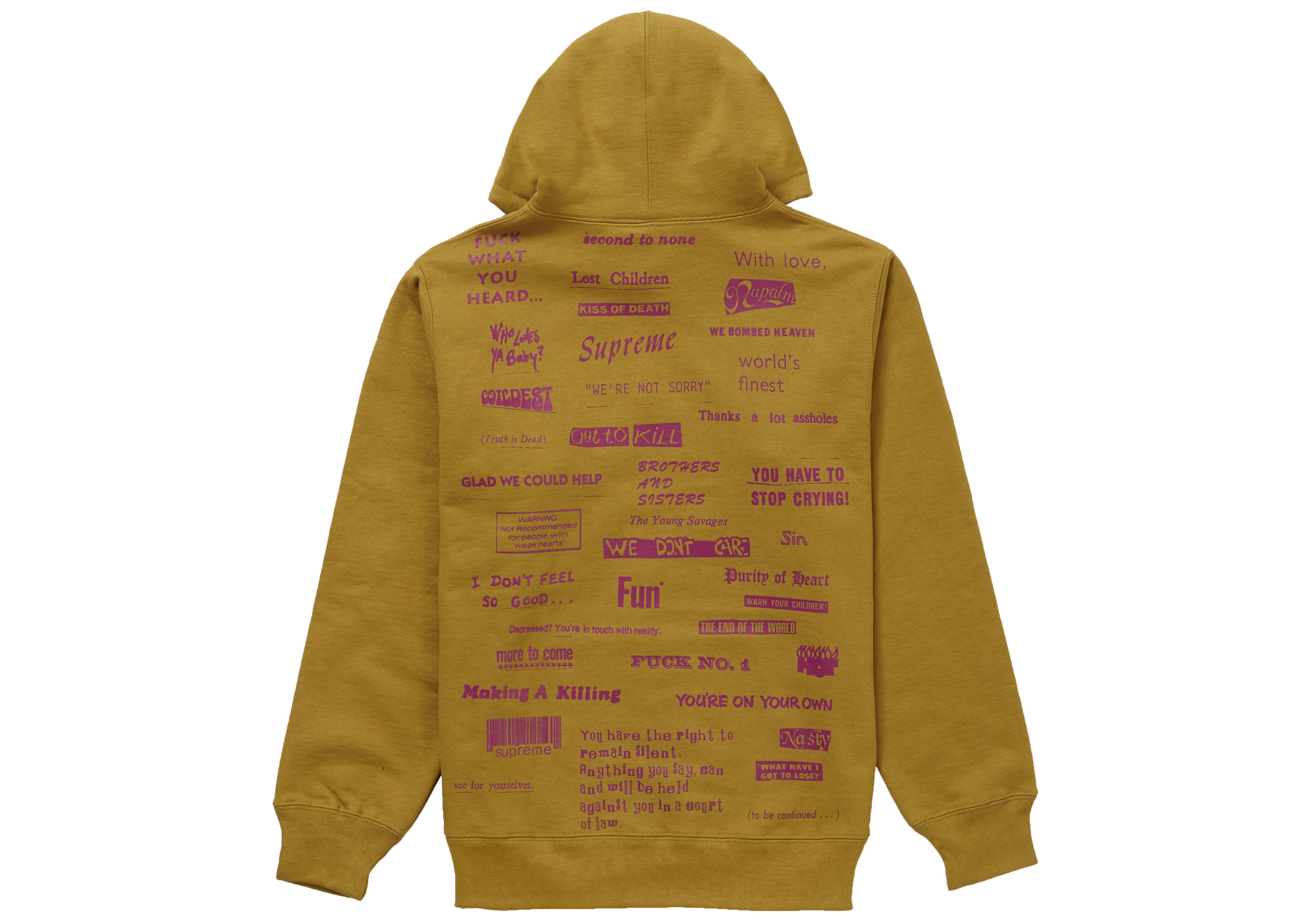 Supreme Stop Crying Hooded Sweatshirt Dark Mustard - Novelship