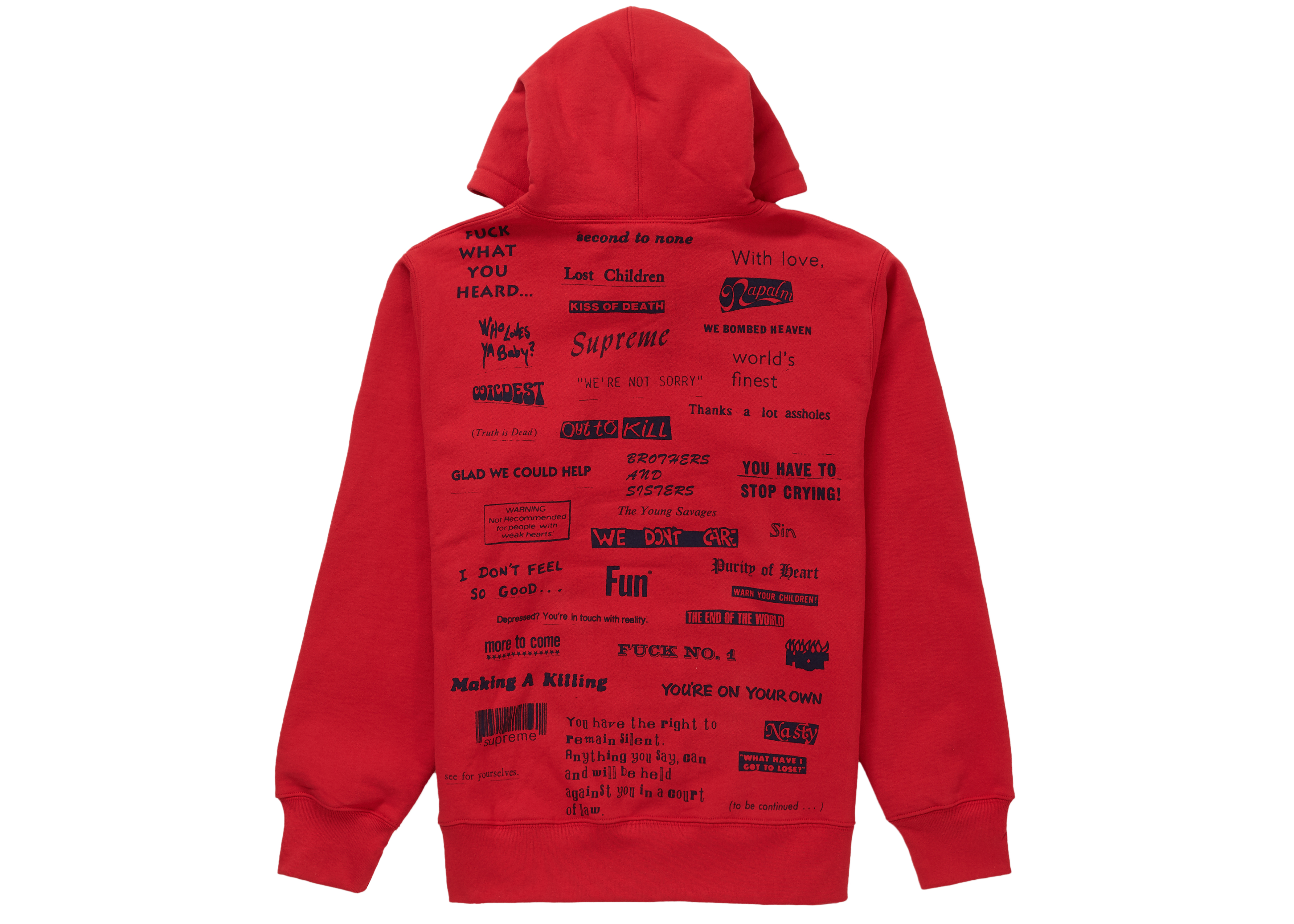 Supreme Stop Crying Hooded Sweatshirt Red - Novelship