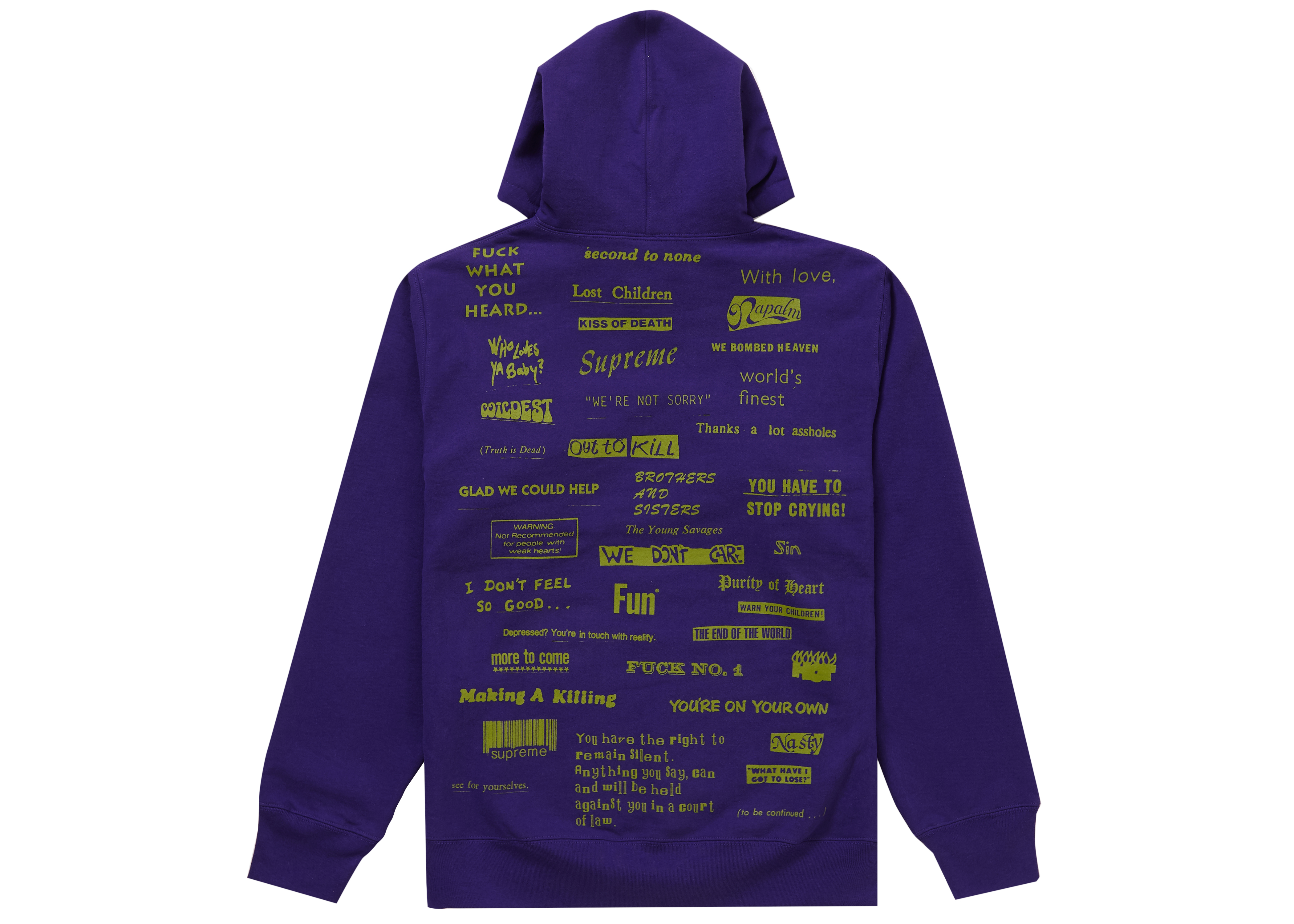 Supreme Stop Crying Hooded Sweatshirt Purple - Novelship