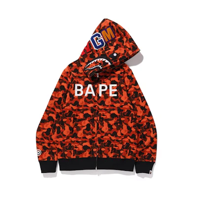 BAPE XO Camo Shark Full Zip Hoodie Orange