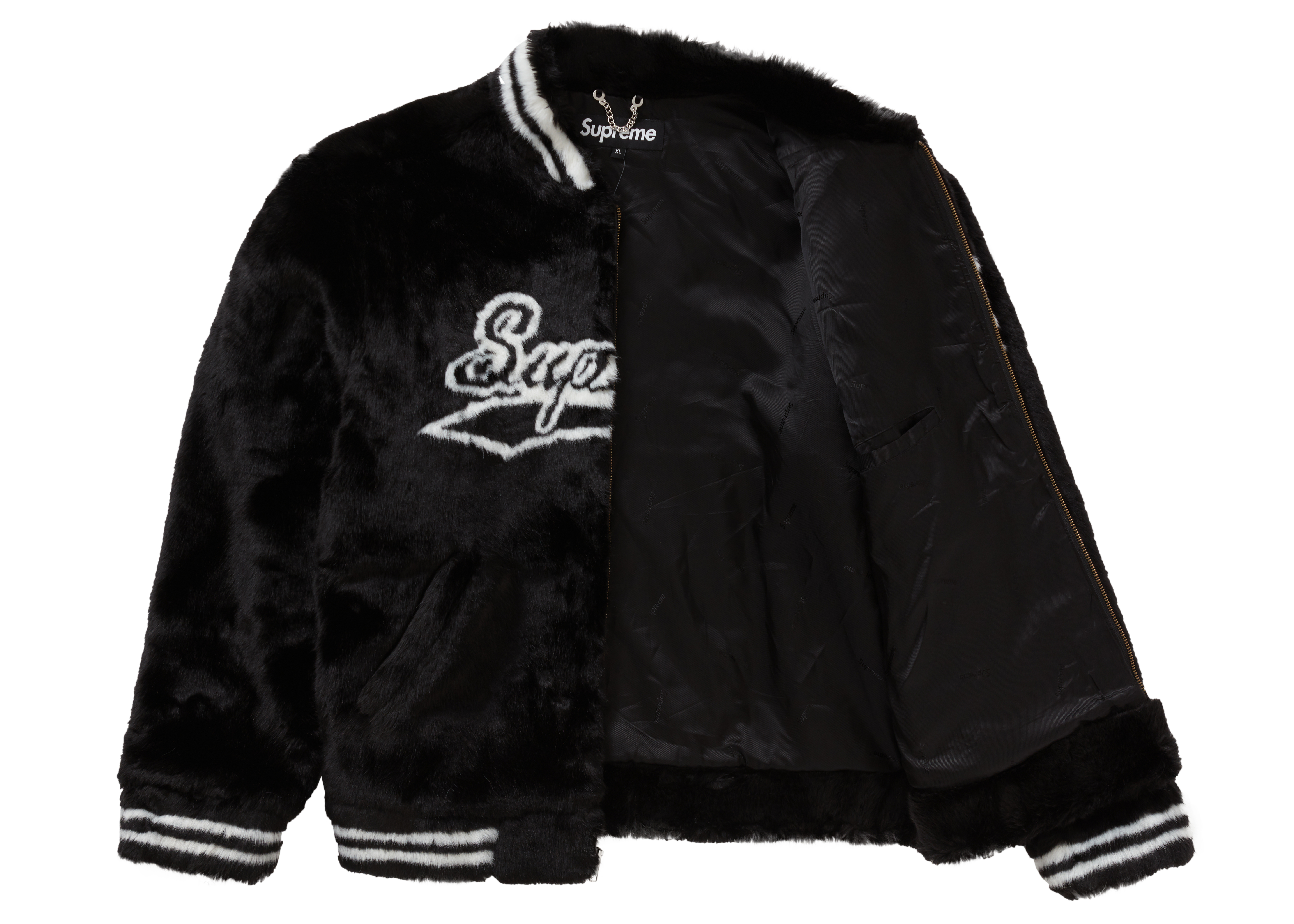 Supreme Faux Fur Varsity Jacket Black - Novelship