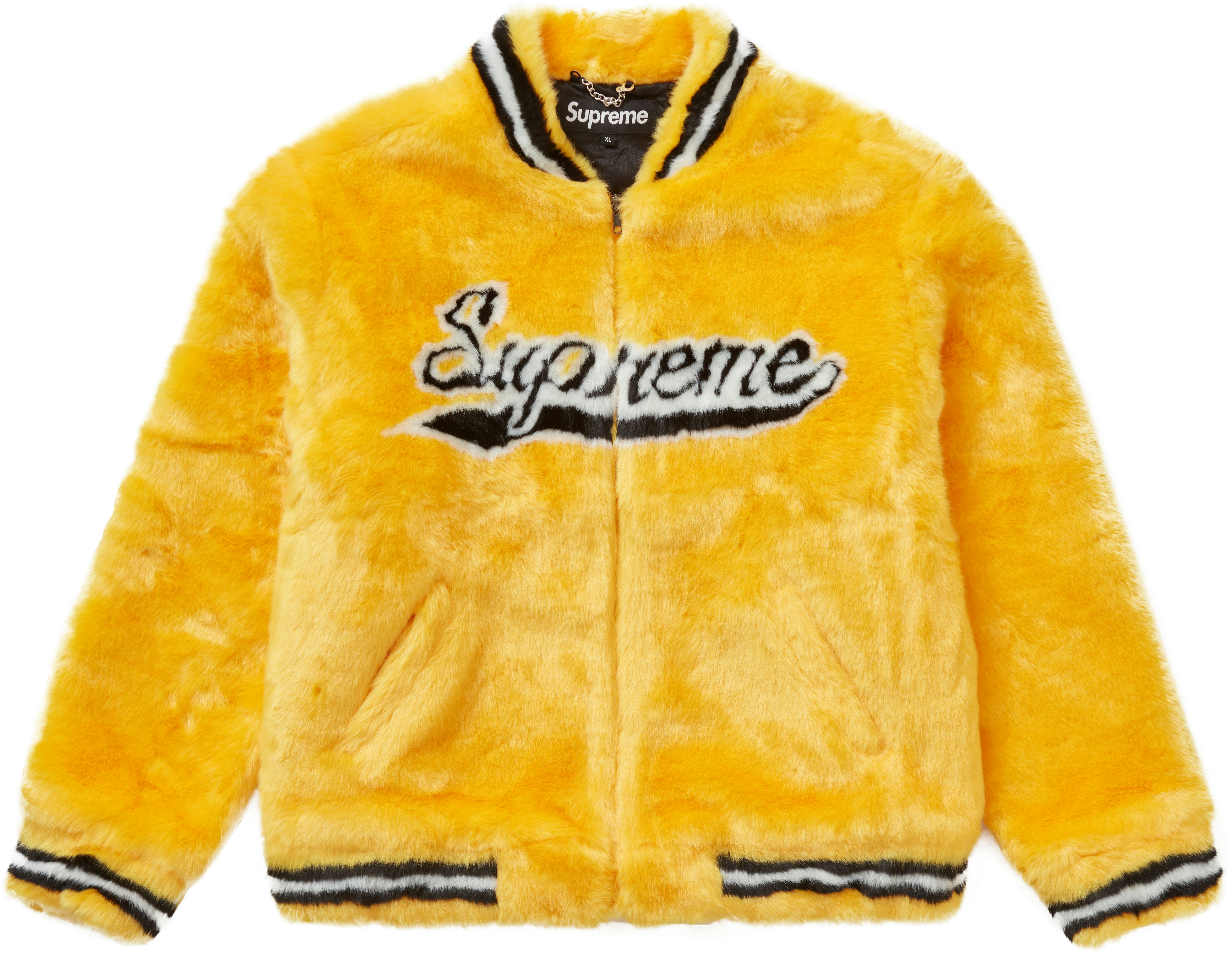 supreme-faux-fur-varsity-jacket-yellow