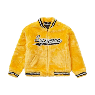 Supreme Faux Fur Varsity Jacket Yellow