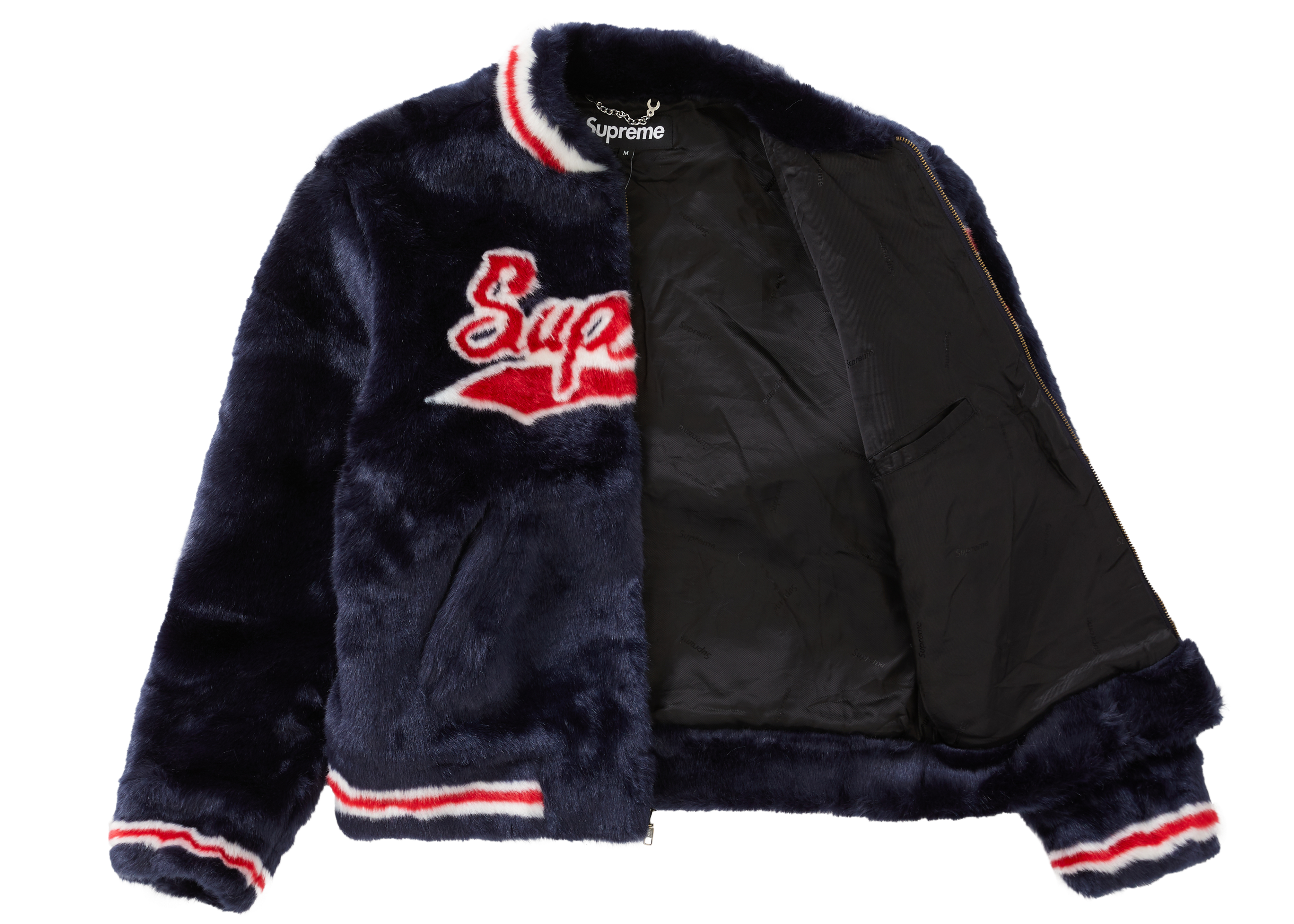 Supreme Faux Fur Varsity Jacket Navy - Novelship