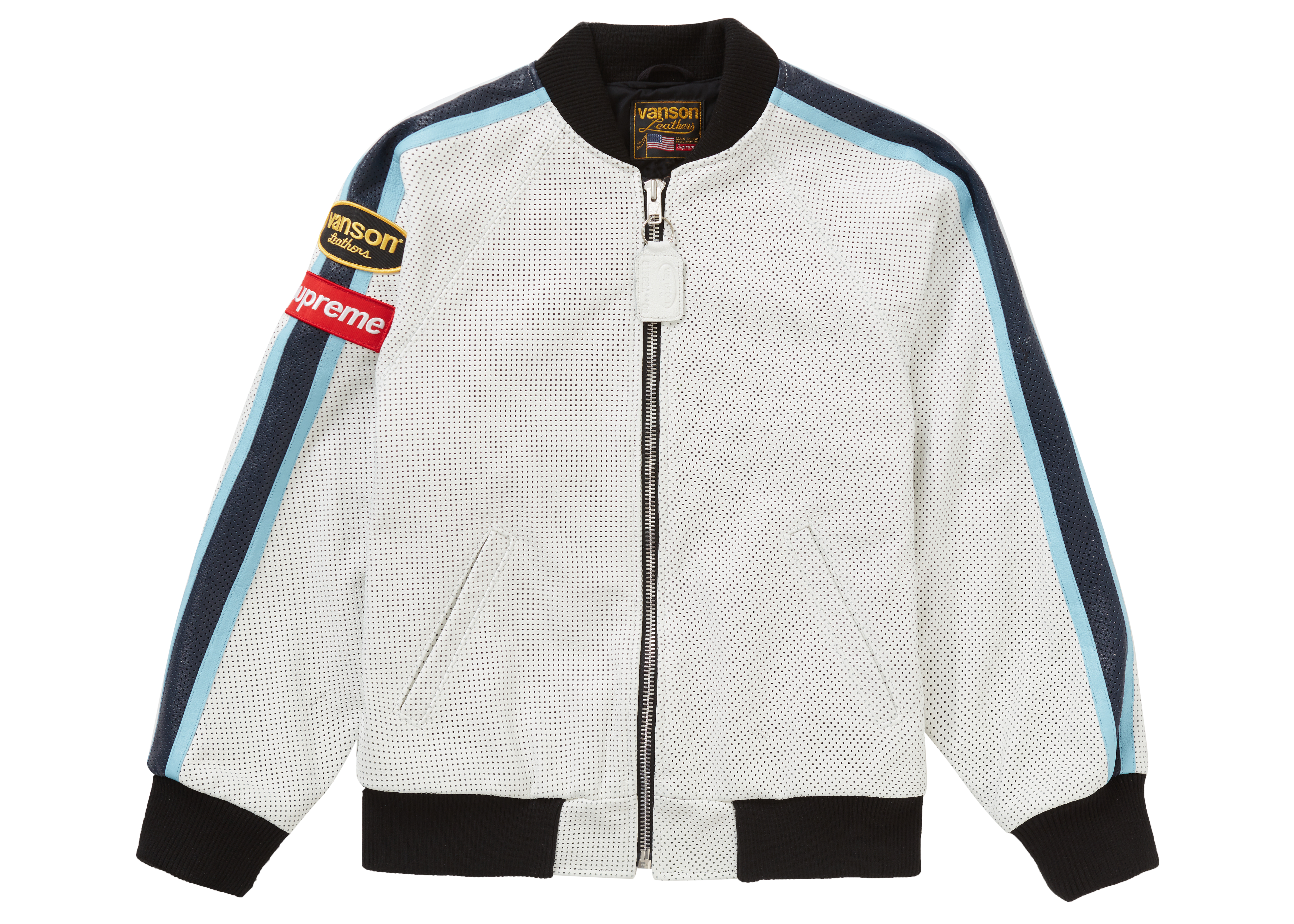 Buy Supreme Vanson Leathers Jaket Bomber Lubang Putih