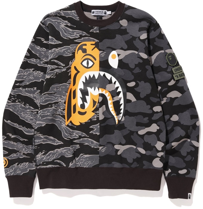 bape-x-undefeated-tiger-shark-half-crewneck-black