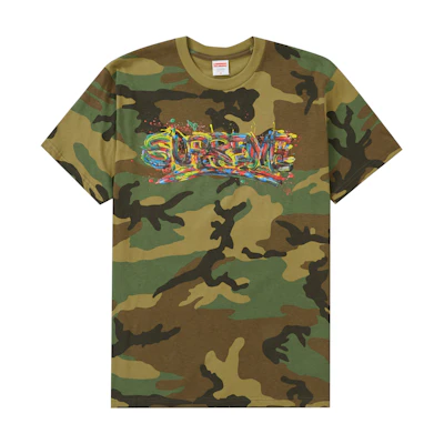Supreme Paint Logo Tee Woodland Camo